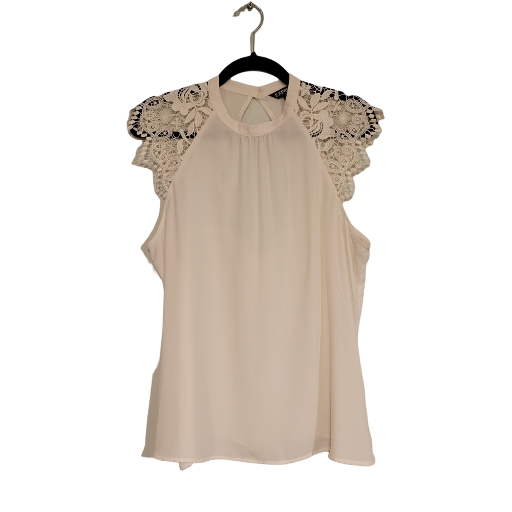Express Women's lace sleeve cap dress top Ivory Large